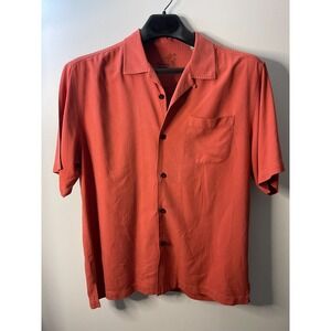 Tommy Bahama Mens Button Down Red/Orange 100% Silk Size L